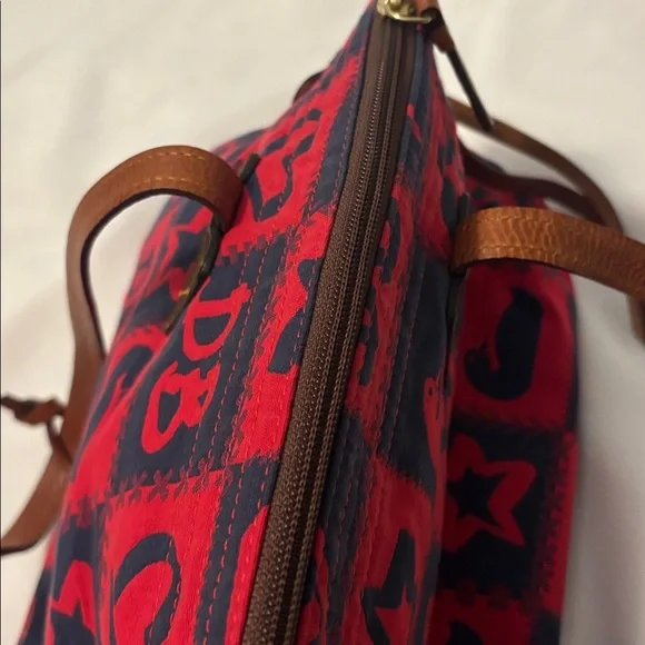 VTG Dooney & Bourke Red & Blue novelty canvas patchwork shoulder handbag NWT - Picture 4 of 15